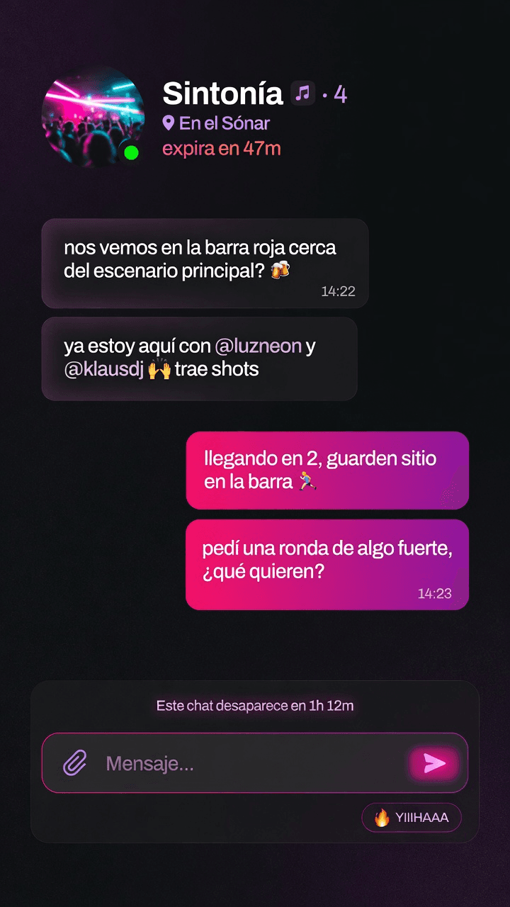 Chat efímero de grupo en yiiihaaa